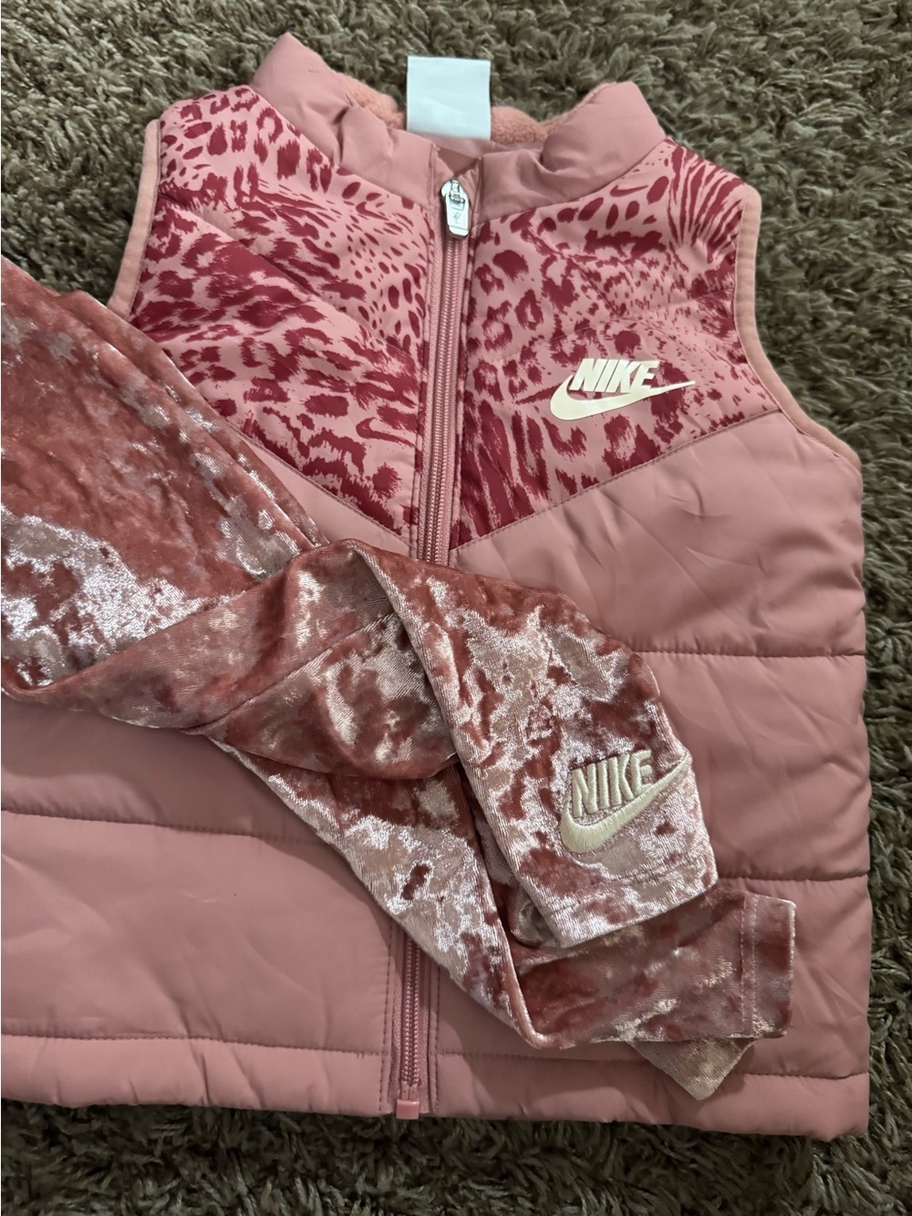 Nike Girls Pink Quilted Vest with Animal-Print